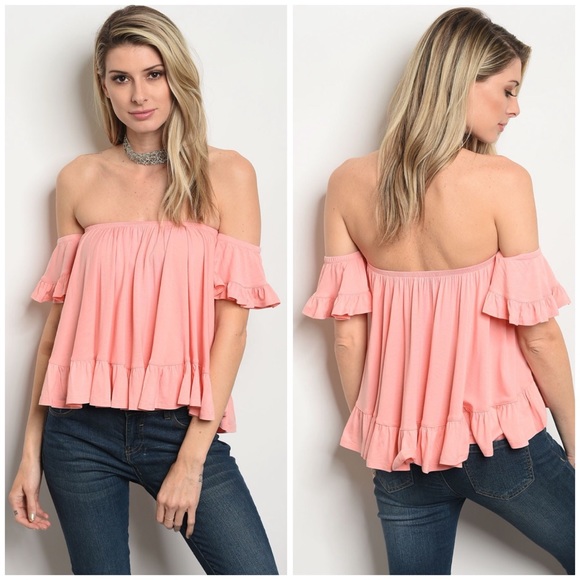 Pink Off Shoulder Flowy Crop Top - Picture 3 of 3